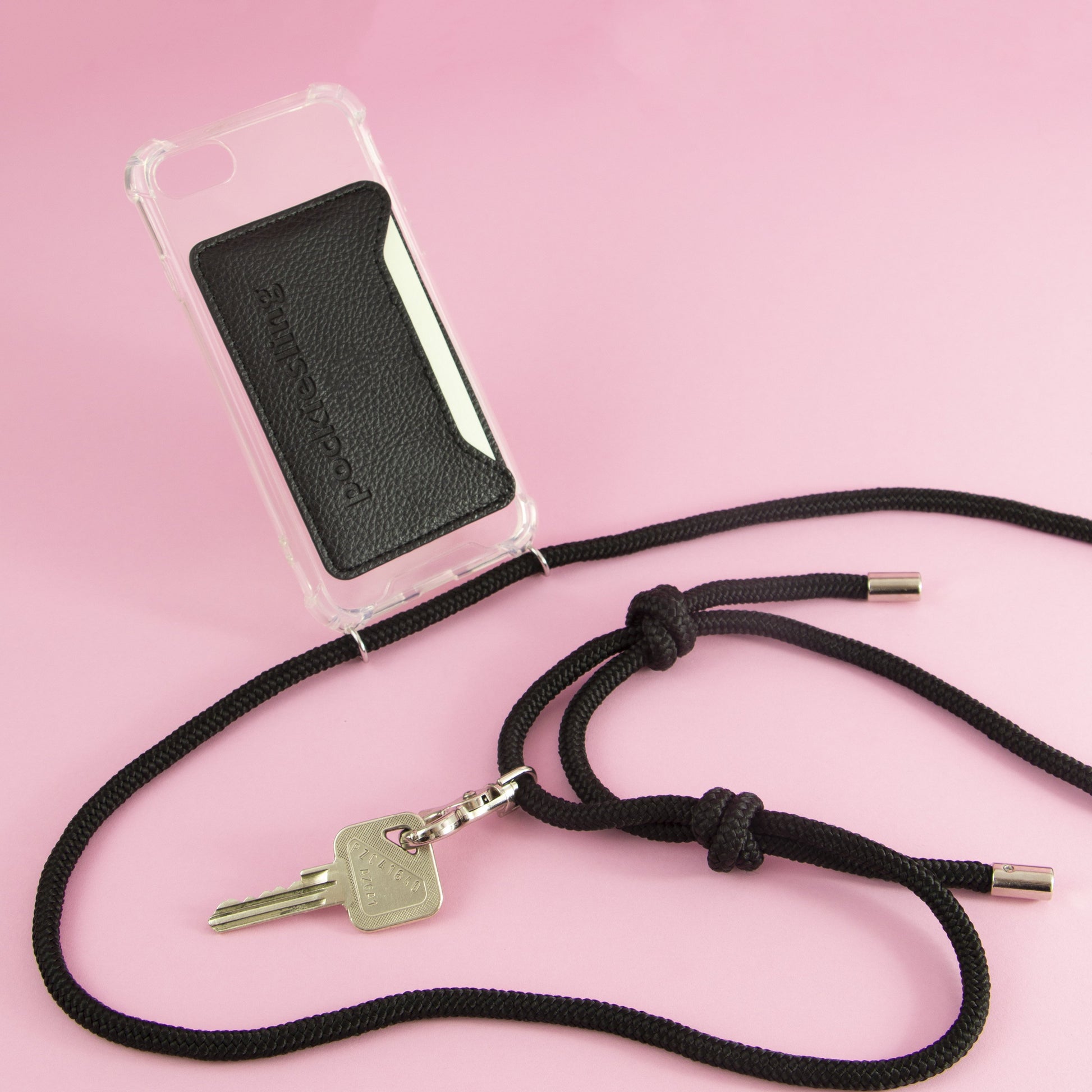 Pockiesling, het handige telefoonkoord met kaart- en sleutelhouder.