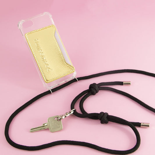 Pockiesling, het handige telefoonkoord met kaart- en sleutelhouder.