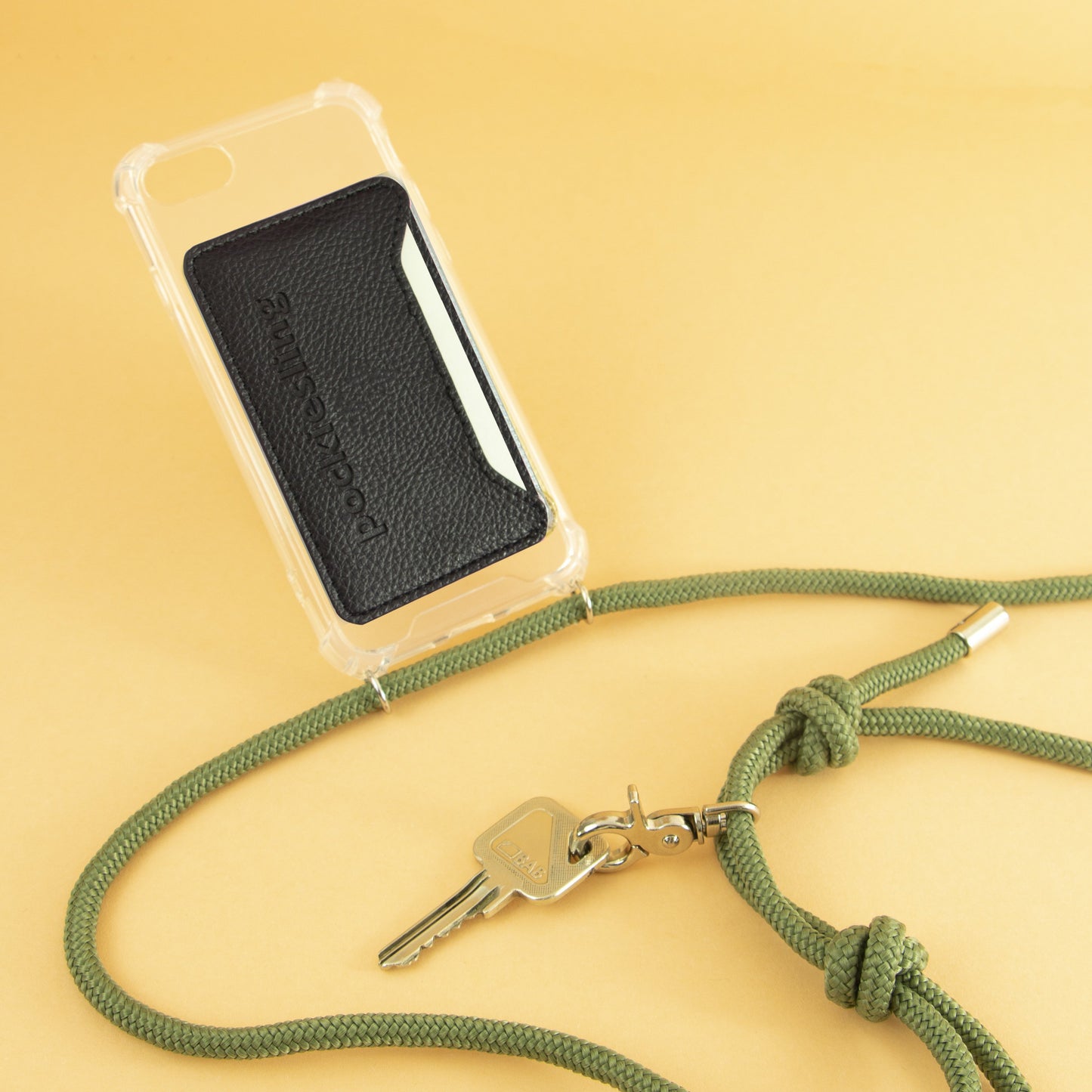 Pockiesling, het handige telefoonkoord met kaart- en sleutelhouder.