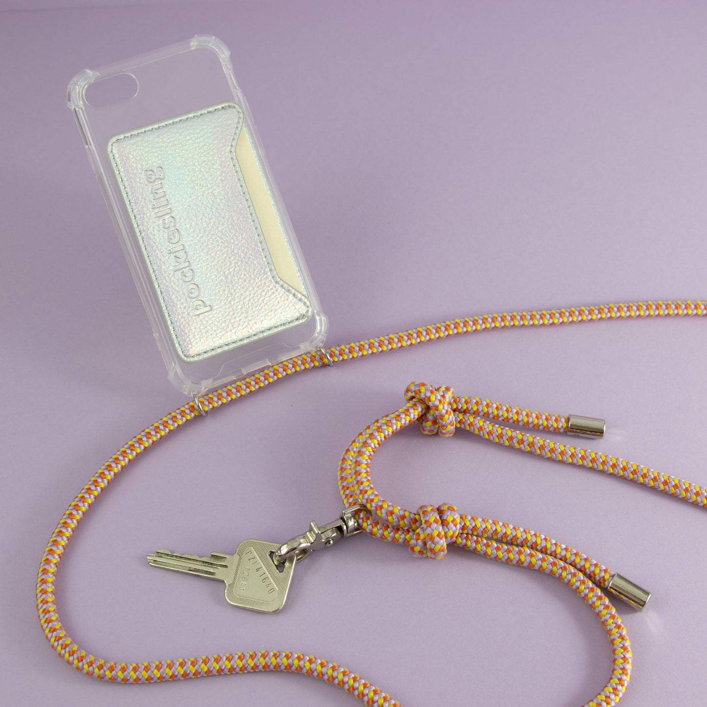 Pockiesling, het handige telefoonkoord met kaart- en sleutelhouder.